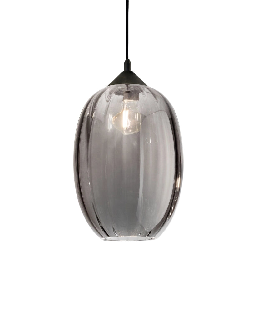 Kit Luci sospensione in vetro soffiato Fumé E27 - Design moderno ed elegante per illuminazione d'interni, diametro 250mm, altezza 360mm, IP20