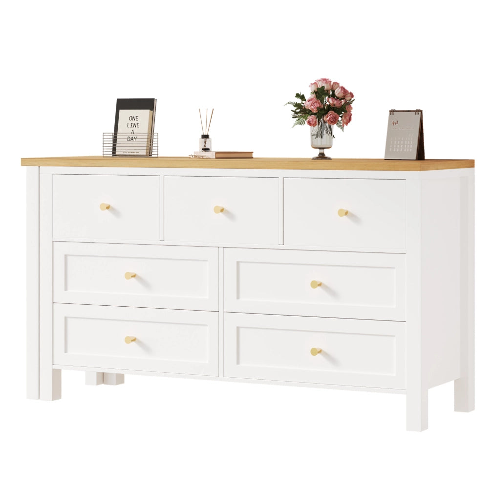 Scrivania girevole 120x40x70 cm con 7 cassetti; piano 360° in truciolare bianco e naturale