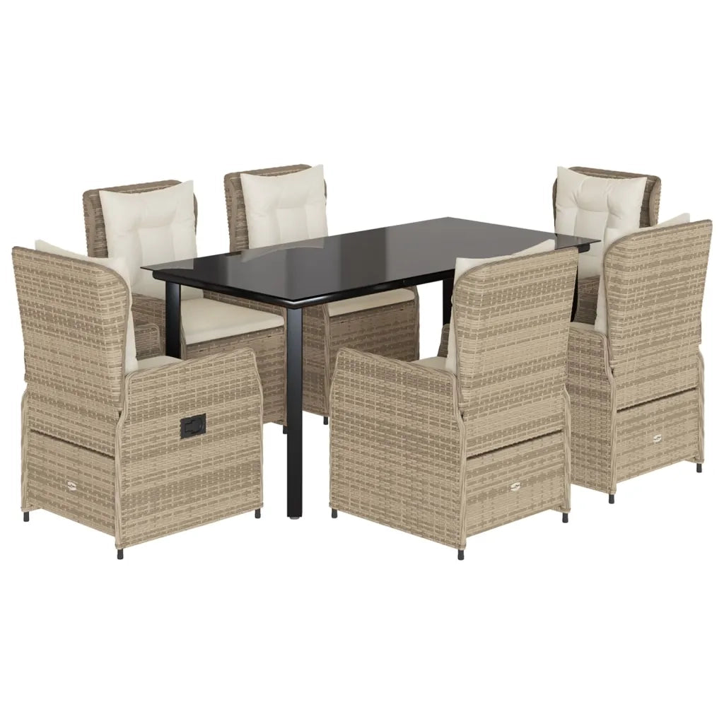 Set da Pranzo da Giardino 7 pz con Cuscini Beige in Polyrattan 3262893