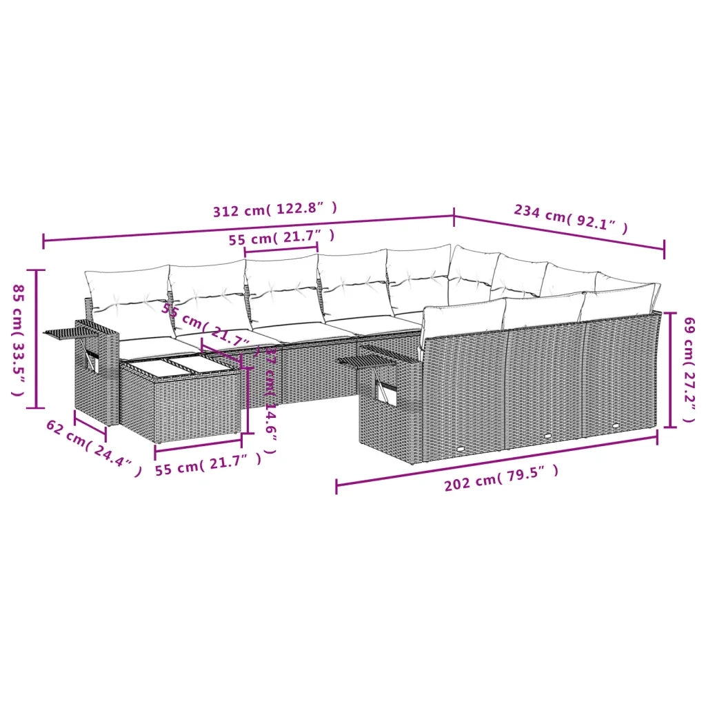 Set Divani da Giardino 11 pz con Cuscini in Polyrattan Grigiocod mxl 88872