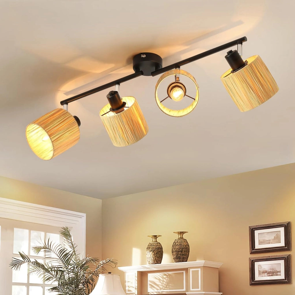ZMH Faretto da soffitto 4 fiamme E14 Nero naturale Lampada da soffitto Carta da parati Soggiorno