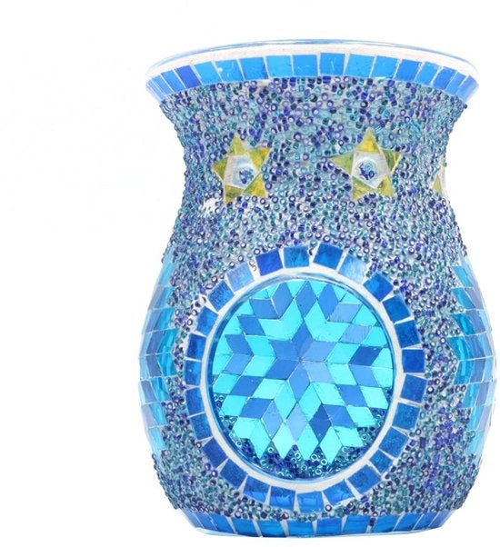 Supporto per candela in vetro mozaico di stile etnico - Tavolo centrale - Blu - Design unico - Ideale per matrimoni e decorazione domestica