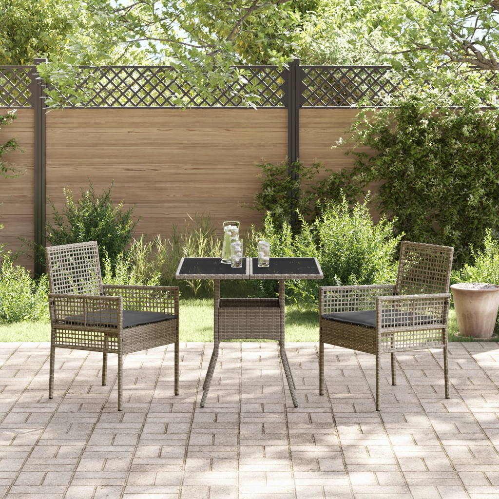 Set da Pranzo Giardino 3 Pezzi Grigio in Polyrattan