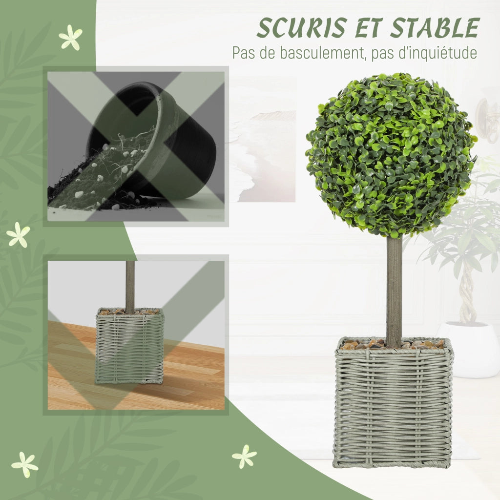 Pianta artificiale decorativa ¨C zephmum ¨C Boule di bosso 50 cm con vaso e ghiaia, verde