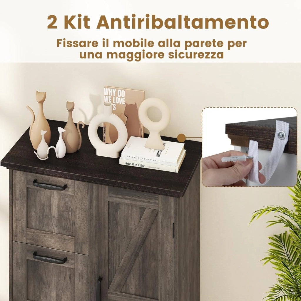 Mobile Bagno da Terra, Mobiletto Portaoggetti Moderno con Ante e 3 Cassetti, Armadietto Bagno per Cucina e Soggiorno, 60 x 30 x 80 cm (Grigio)