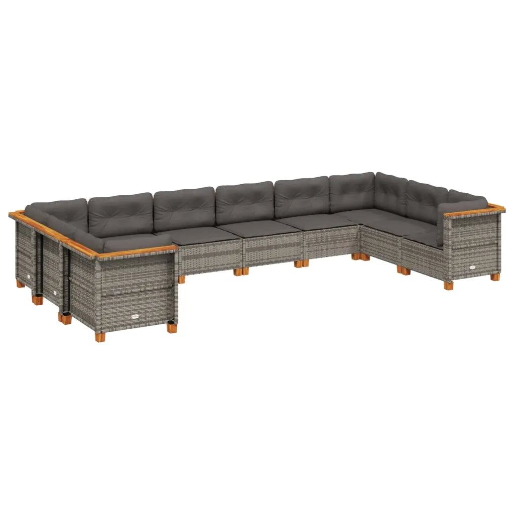 Set Divano da Giardino 10 pz con Cuscini Grigio in Polyrattan 3262020