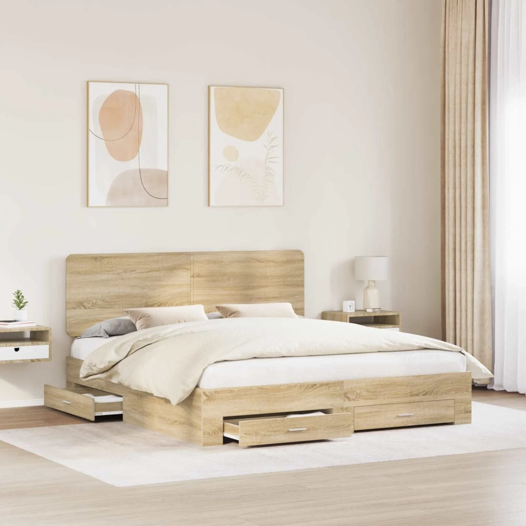 Struttura del letto con testiera Rovere Sonoma 200 x 200 cm 3412744