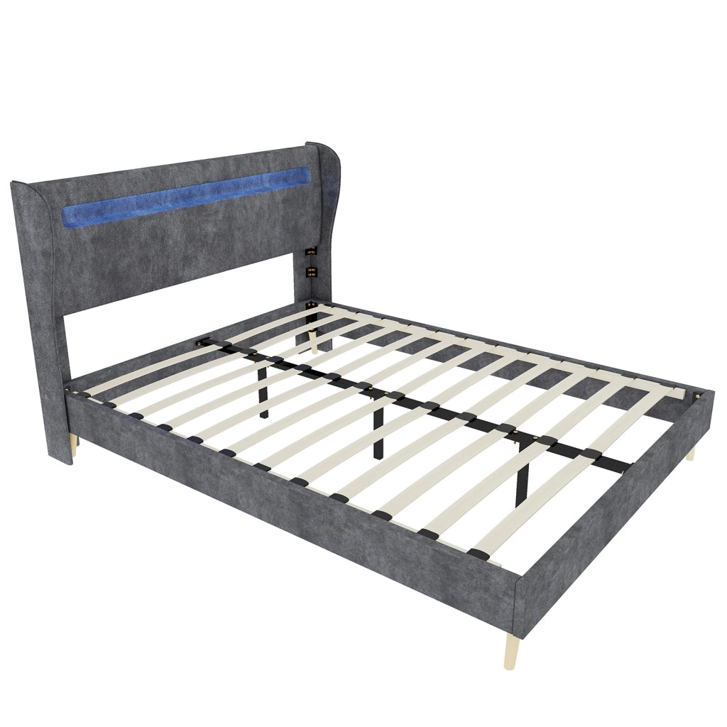 Letto matrimoniale con testiera regolabile e LED multicolore; 160 x 200 cm; grigio