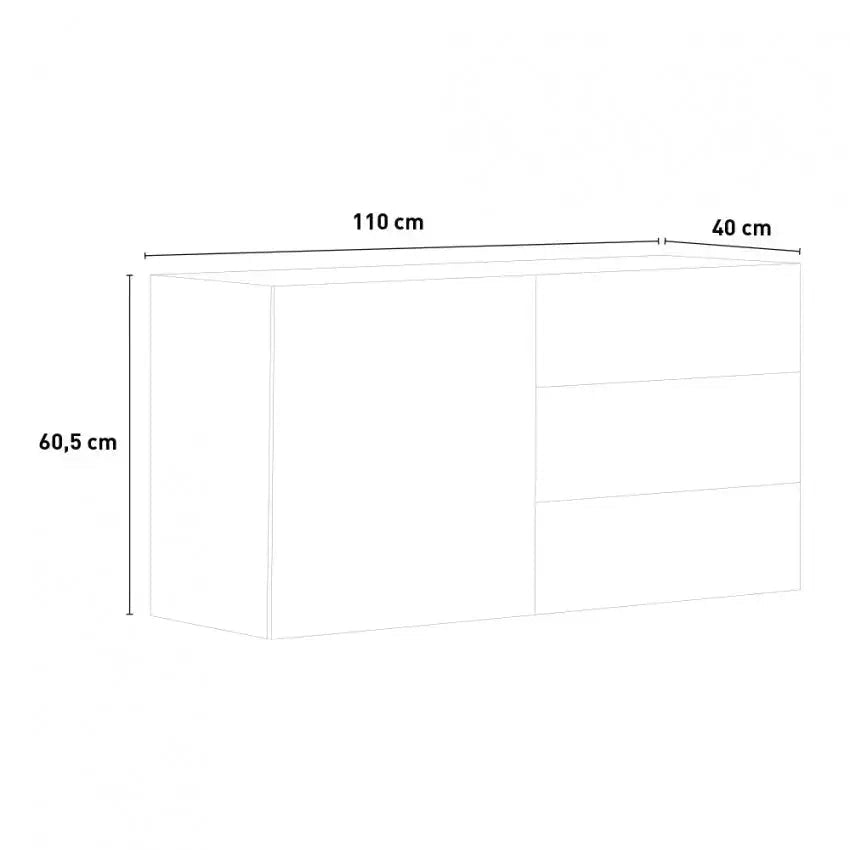 Credenza Moderna con 1 Anta e 3 Cassetti: METIS Antracite Laccato