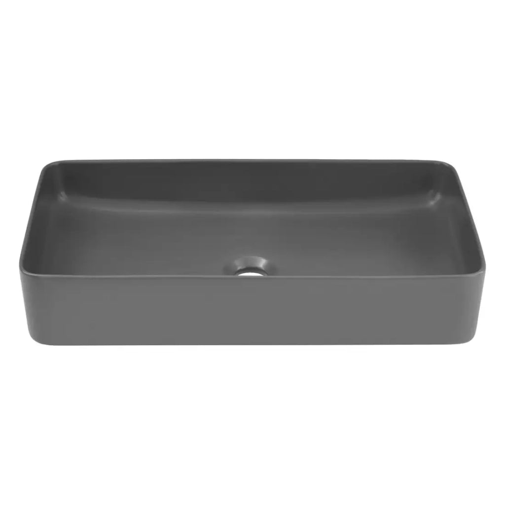 Lavabo da appoggio rettangolare 61x34 cm grigio opaco in ceramica con piletta clic-clac