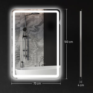 Specchio Bagno da Parete 70x100 cm con Interruttore Touch e Luce LED in Vetro Temperato Argento