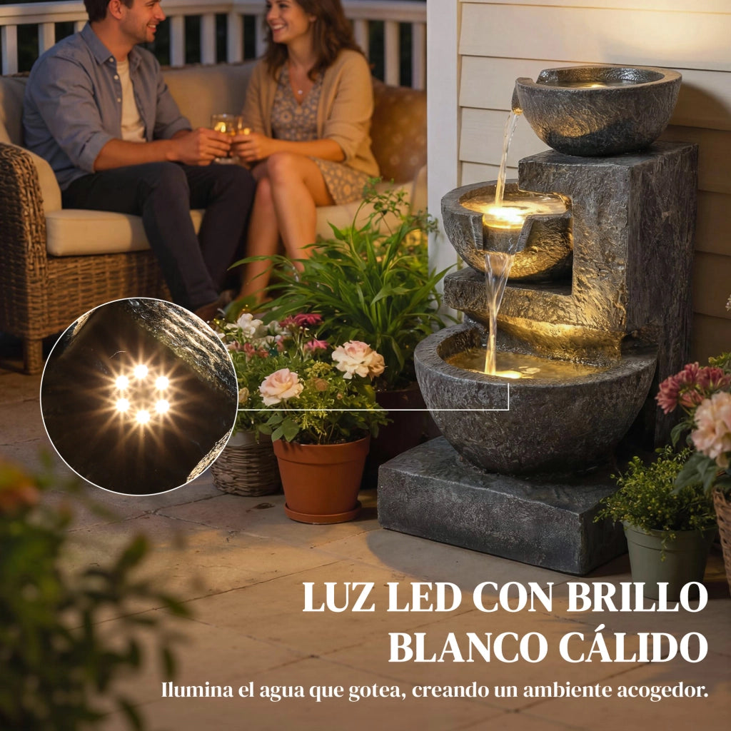 Fontana da Giardino a 3 Livelli con Luce LED ¨C zephmum ¨C 40x37x61 cm Multicolore