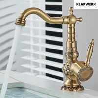 JULIAN | Rubinetto da bagno alto vintage in ottone dorato | Miscelatore retrò in acciaio inox per lavabo freestanding | con rubinetto gastronomico