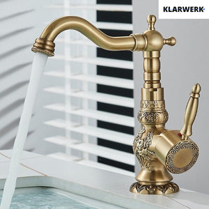 JULIAN | Rubinetto da bagno alto vintage in ottone dorato | Miscelatore retrò in acciaio inox per lavabo freestanding | con rubinetto gastronomico