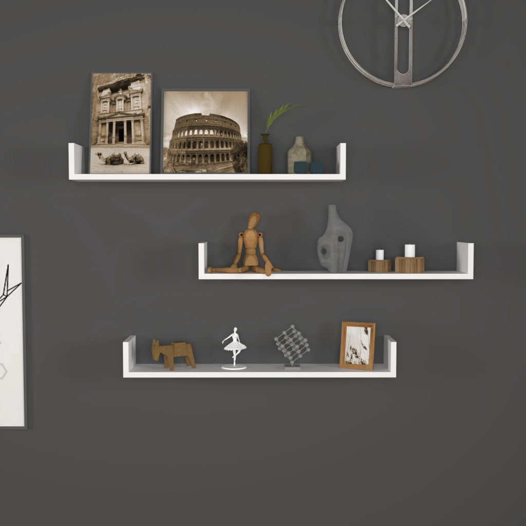 Set 'Höganäs' 3 Mensole da Muro - Consolli Pensili con Piano d'Appoggio a Forma di U - Largo 90 cm - Bianco [en.casa]
