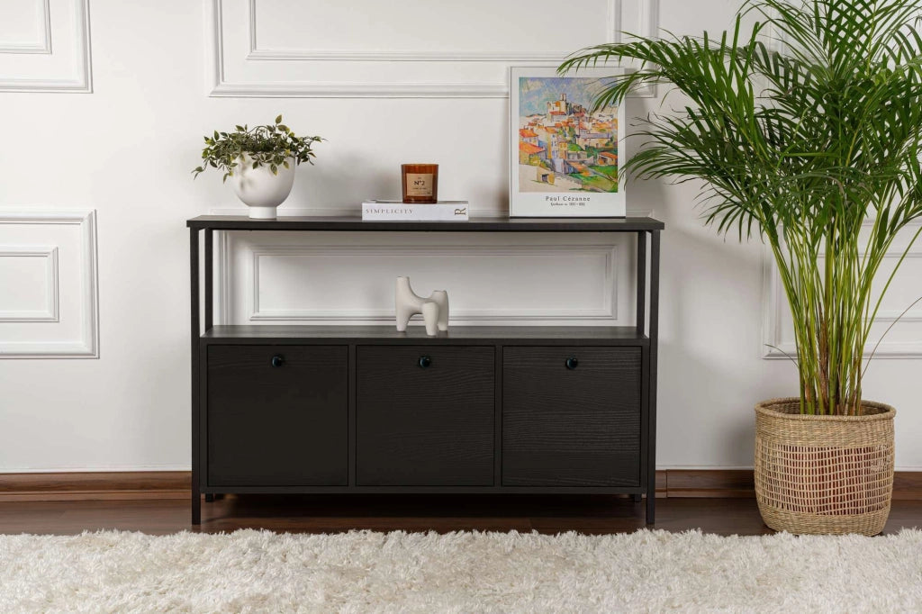 Credenza in legno "Solace" - 120 x 30 x 77 cm - Nero