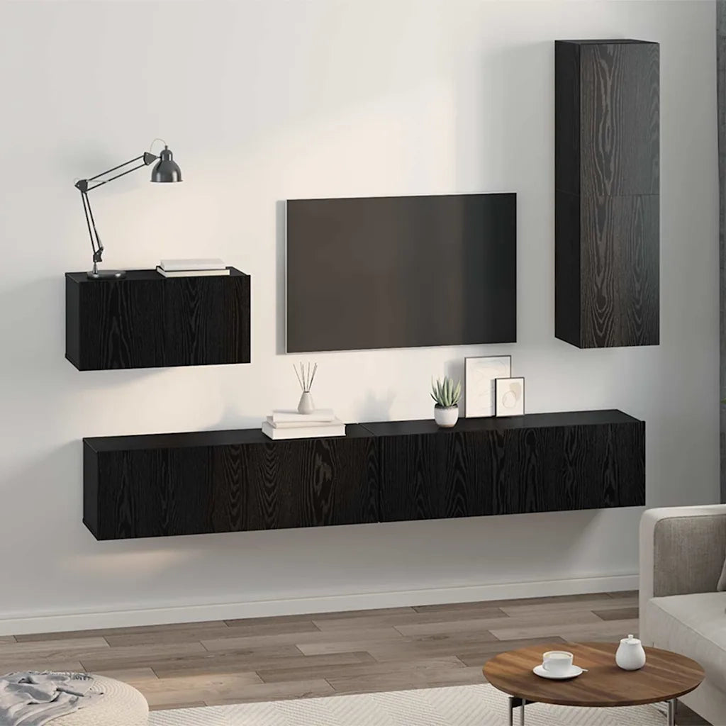 Mobile TV da Parete 4 pcs Rovere Nero Legno multistrato 3393175