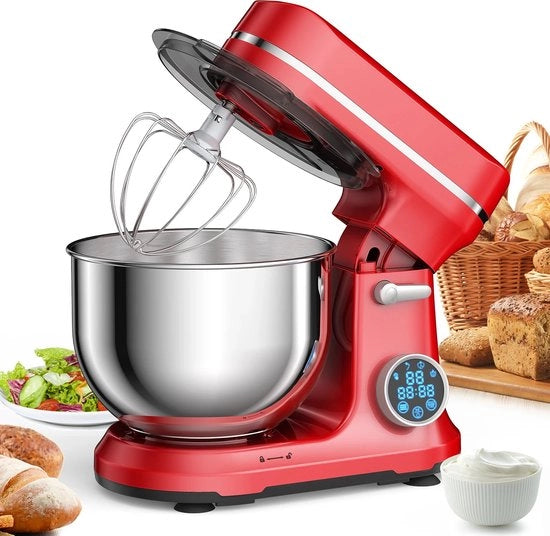 Macchina da Cucina - Mixografo con Contenitore per Mescolare - 1200W - 11 Posizioni - Con Motore, Cassetta, Spatola, Forbici per Burro e Coperchio - 5L - Rosso Bordeaux