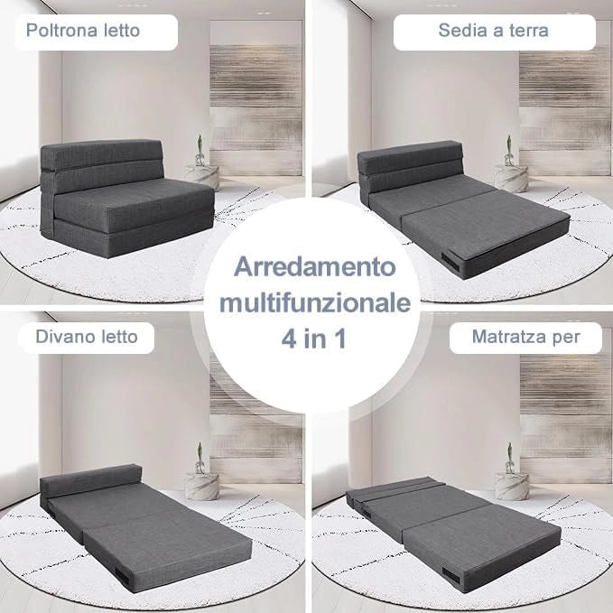moderno Divano Pieghevole Futon con Cotone di Memoria e Cuscino, Poltrona Lavabile Set, Divano Letto per Ospiti, Grigio Scuro