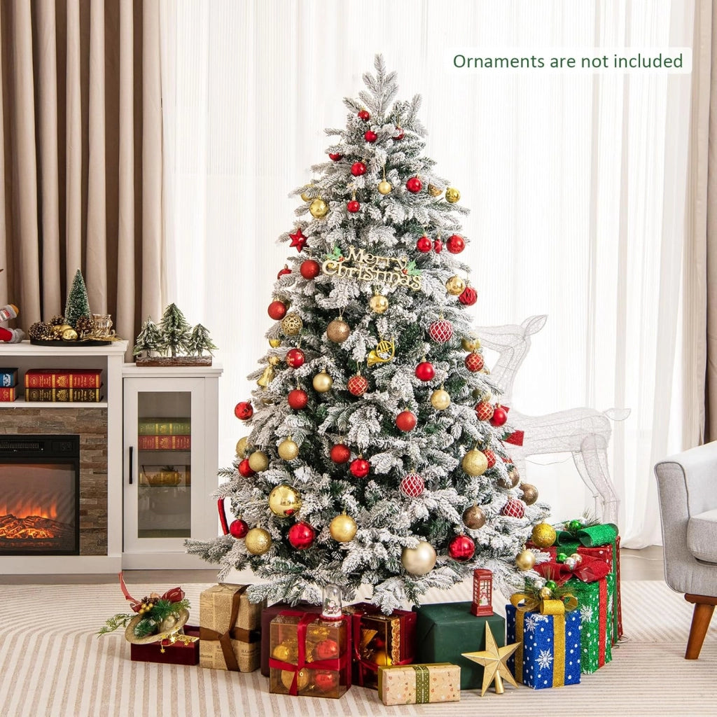 Albero di Natale Innevato 135/180/210 CM, Albero di Natale Artificiale Pre-Illuminato con 120/260/300 Luci LED, 757/1415/1684 Punte e Giunti a Cerniera (180 cm)