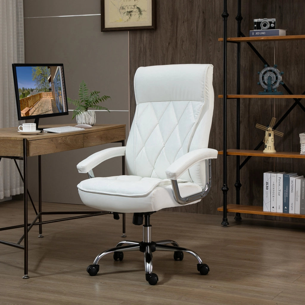 Sedia da ufficio ergonomica girevole in similpelle con altezza regolabile e funzione dondolo base in metallo bianco
