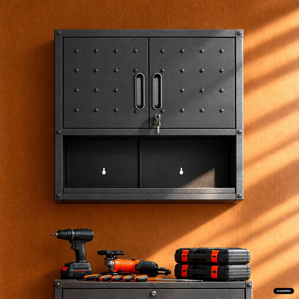 Mobile alto contenitore per garage con scaffale, nero