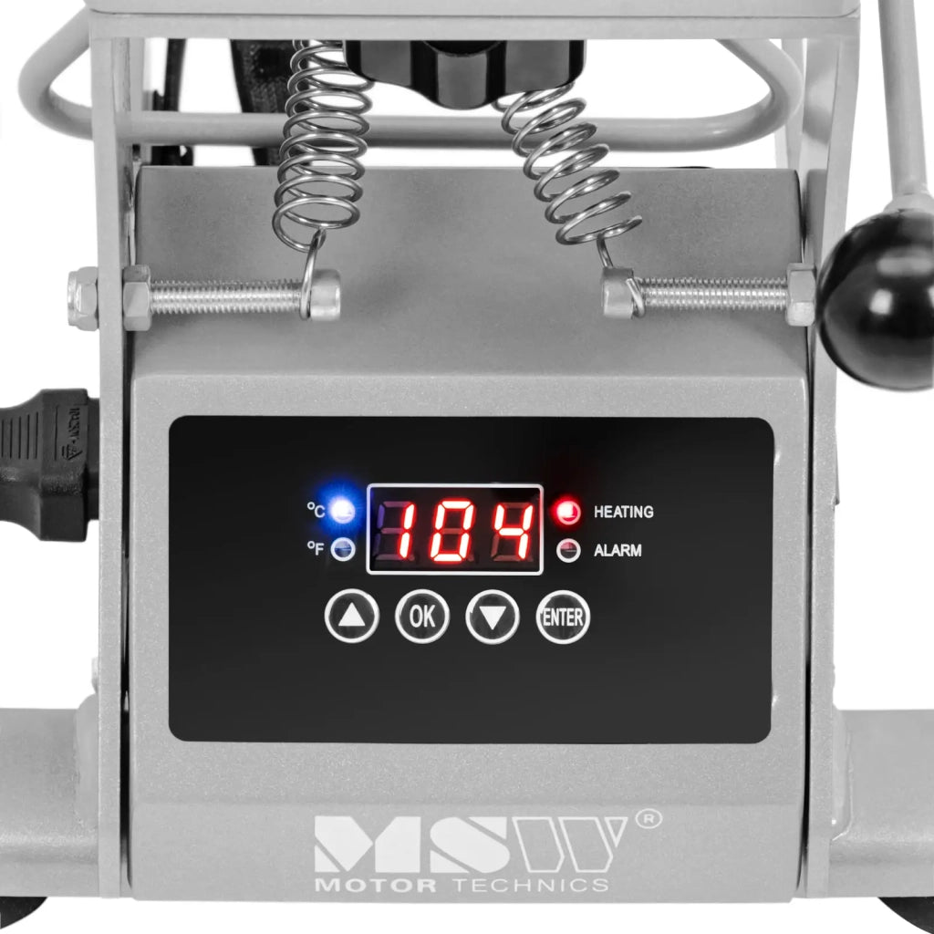 Pressa per cappellini fino a 250 °C schermo LCD timer acciaio verniciato a polvere argento metallizzato 14_0009771