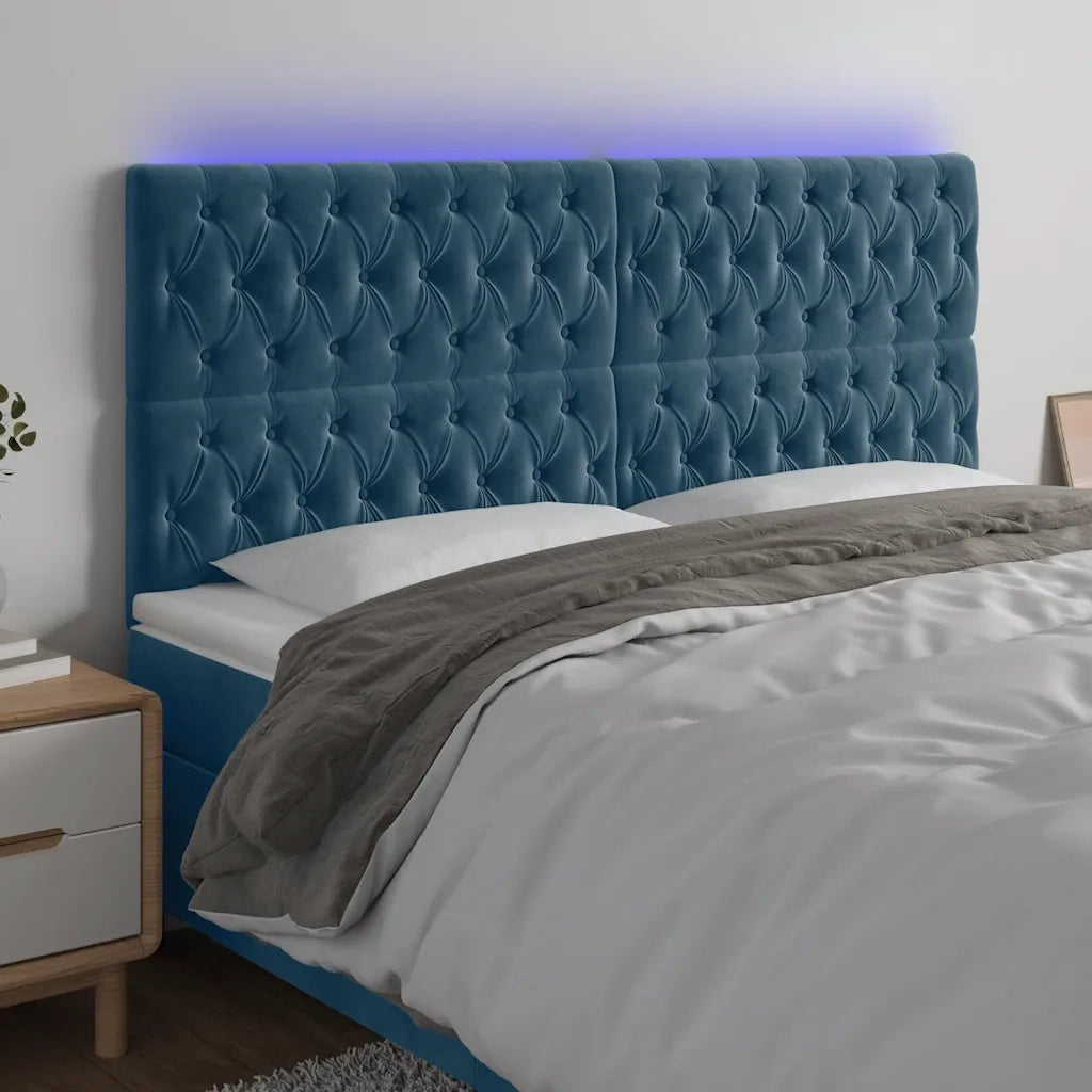 Testiera | Testata a LED Blu Scuro 200x7x118/128 cm in Velluto
