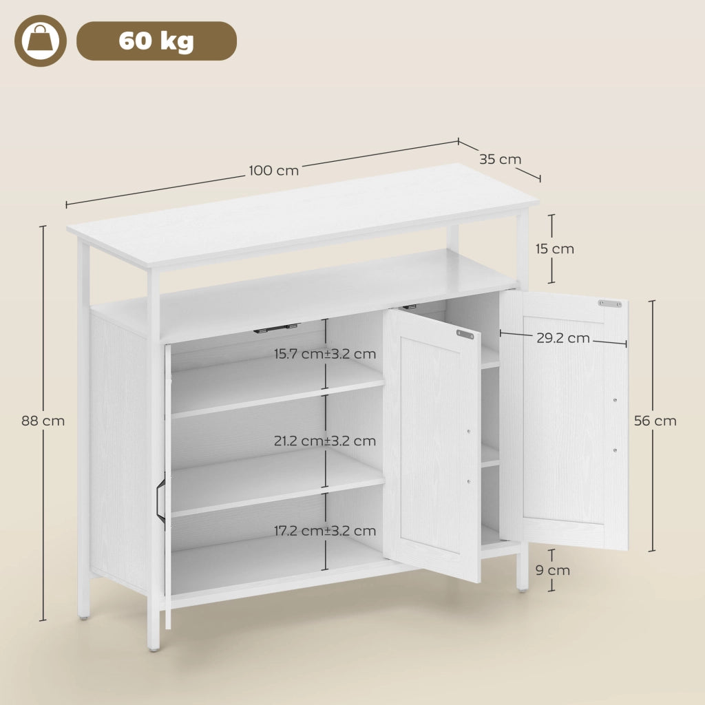 Credenza Bianco con Ripiano Aperto e 2 Ante ¨C Zephmum ¨C Legno e Acciaio 100x35x88 cm