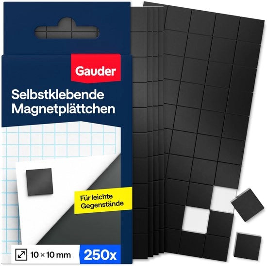 Magnetici quadrati autoadesivi - Magnetici autoadesivi per note, foto e progetti di fai da te - Magnetici autoadesivi per oggetti leggeri (250 pezzi - 10 x 10 x 2 mm)