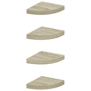 4 pz Scaffali Angolari a Parete | Mensola sospesa Rovere 25x25x3,8 cm in MDF