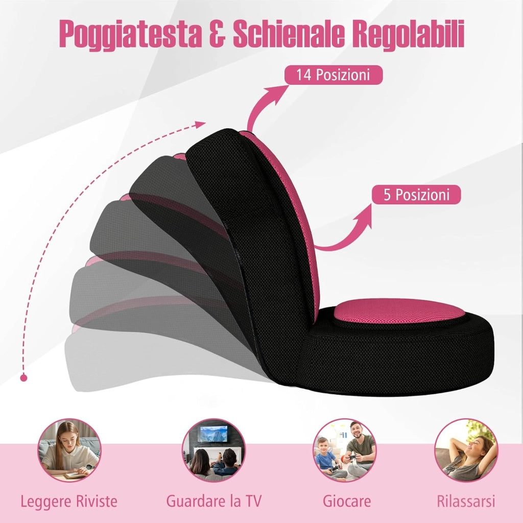 Sedia da Terra, Poltrona Relax con Schienale Regolabili a 14 Posizioni, Sedia da Pavimento Pieghevole, per Camera da Letto e Salotto (Rosa)
