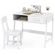 Set scrivania e sedia con cassetto e scomparto, Set di tavoli da studio in legno per bambini Bianco