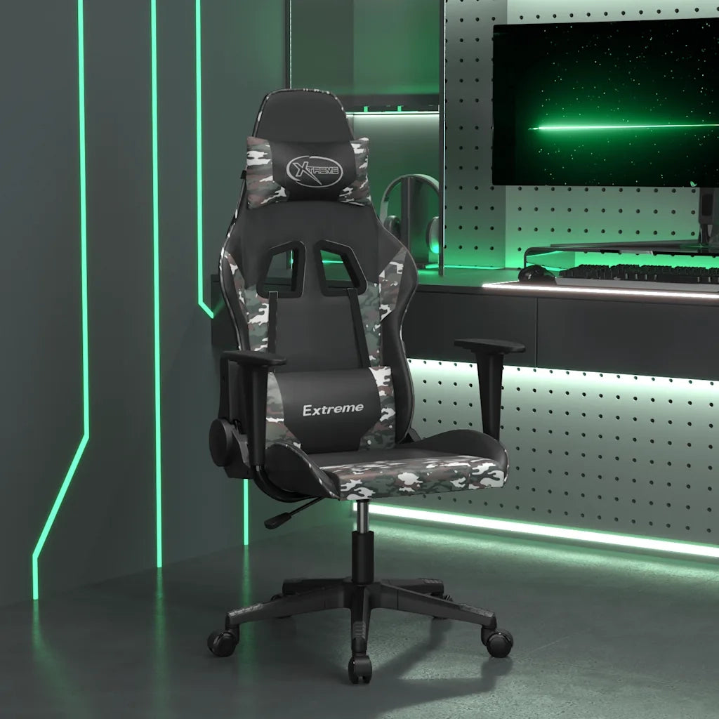 Sedia da Gaming | Sedia da e-sports Massaggiante Nero e Mimetico in Similpelle