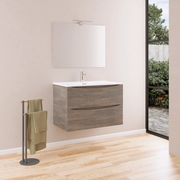 Mobile da bagno sospeso 80cm rovere scuro con lavabo e specchio | Aspen