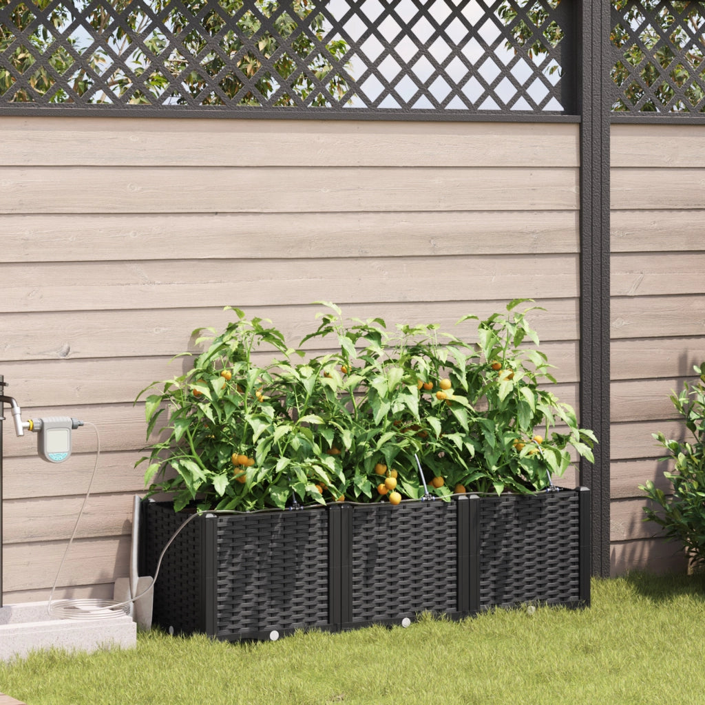 Fioriere da giardino con sistema di irrigazione 3 pz Nero