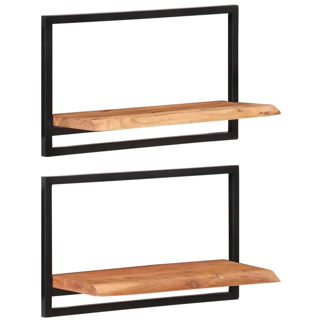 2 pz Mensole Parete | Mensola sospesa 60x25x35 cm Legno Massello Acacia e Acciaio