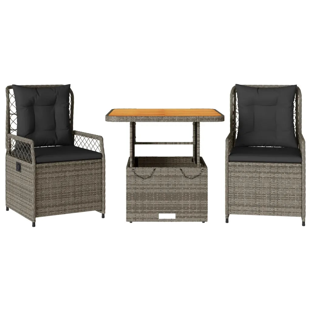 Set da Pranzo da Giardino 3 pz con Cuscini in Polyrattan Grigio