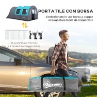 Tenda da Campeggio 3 Posti Impermeabile con Zona Notte e Giorno, in Poliestere, 480x260x200 cm, Grigio e Blu