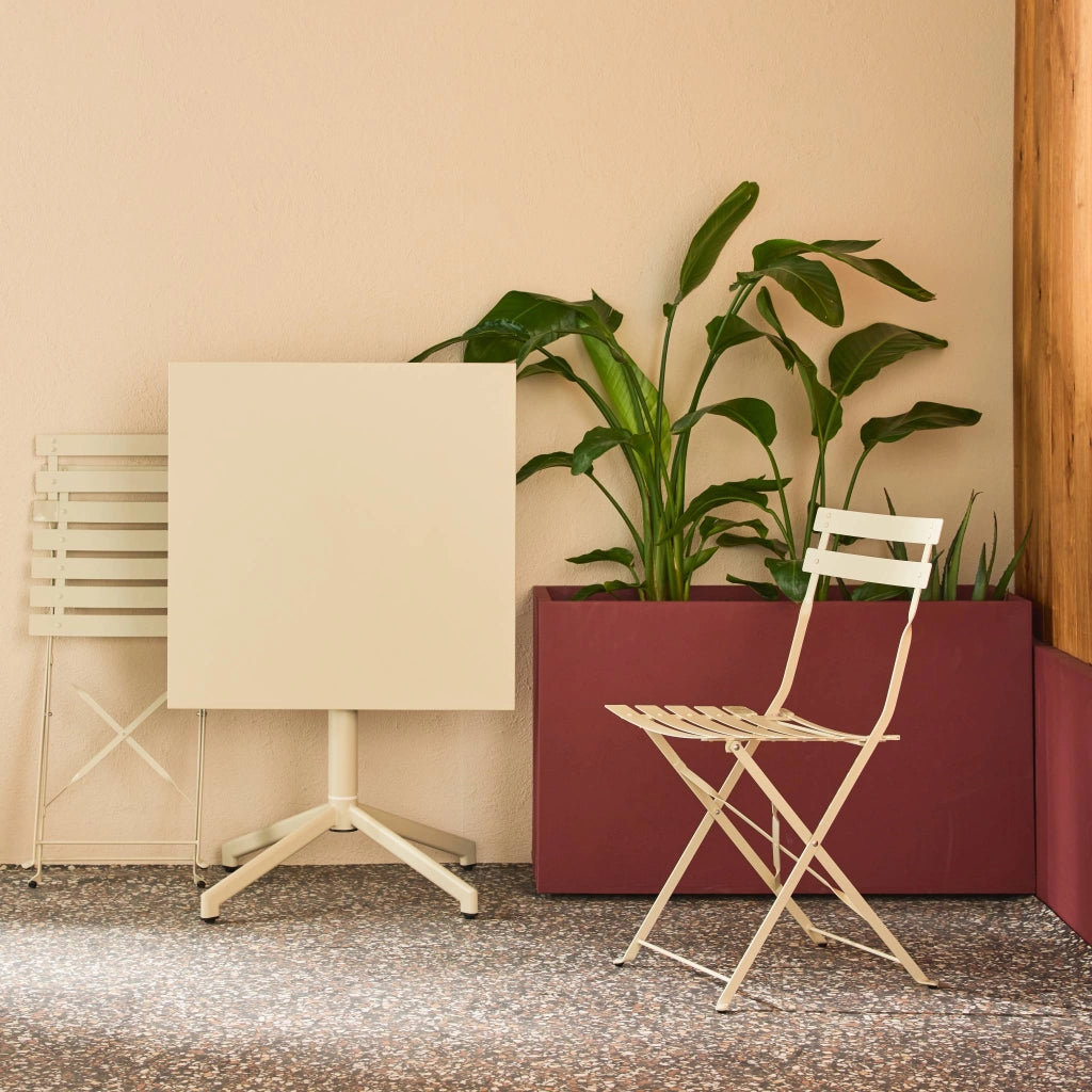 Set tavolo da giardino pieghevole in metallo con 2 sedie, beige