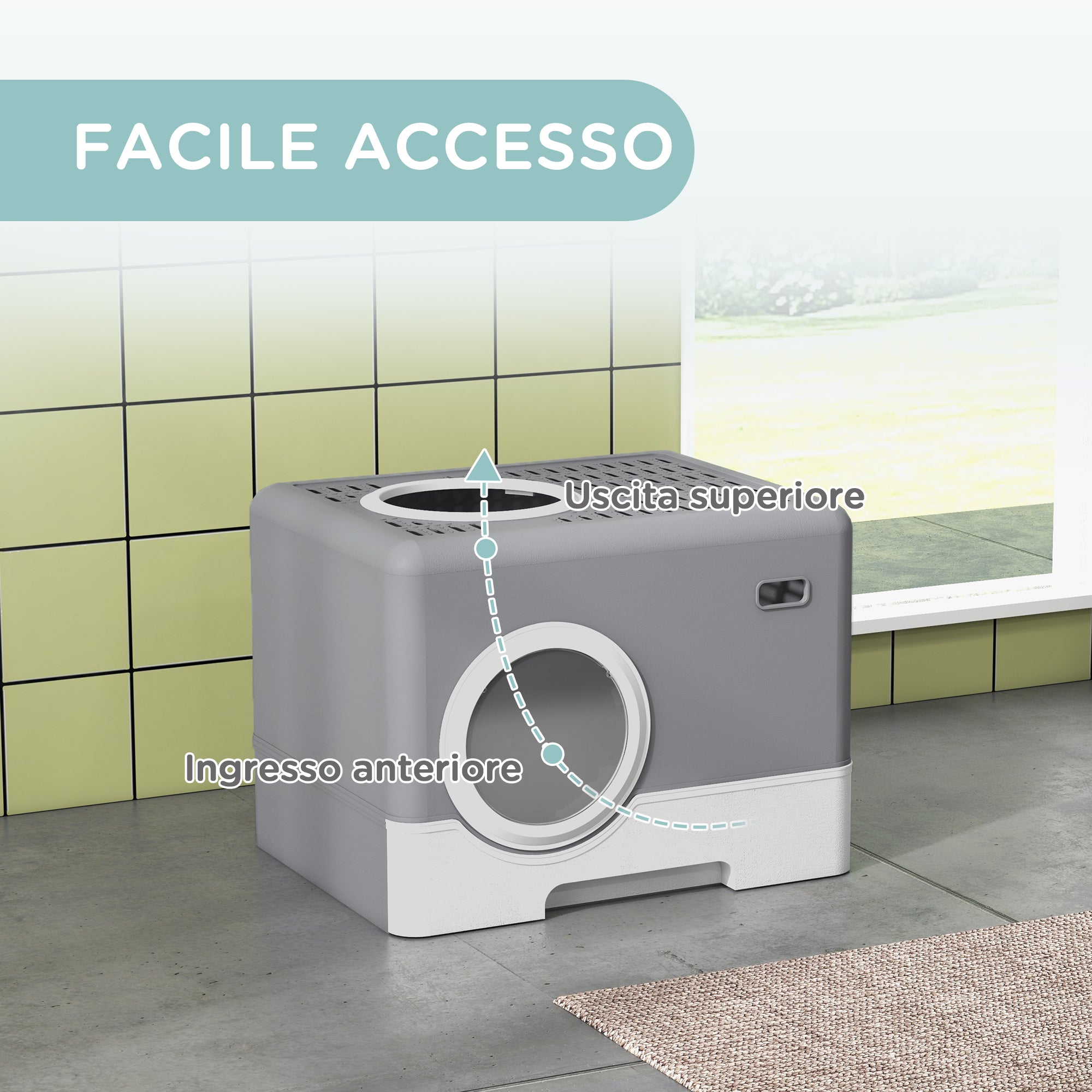 Lettiera per Gatti con Coperchio Doppio Ingresso 52x41x38.5cm e Vassoio Estraibile Grigio