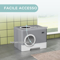 Lettiera per Gatti con Coperchio Doppio Ingresso 52x41x38.5cm e Vassoio Estraibile Grigio