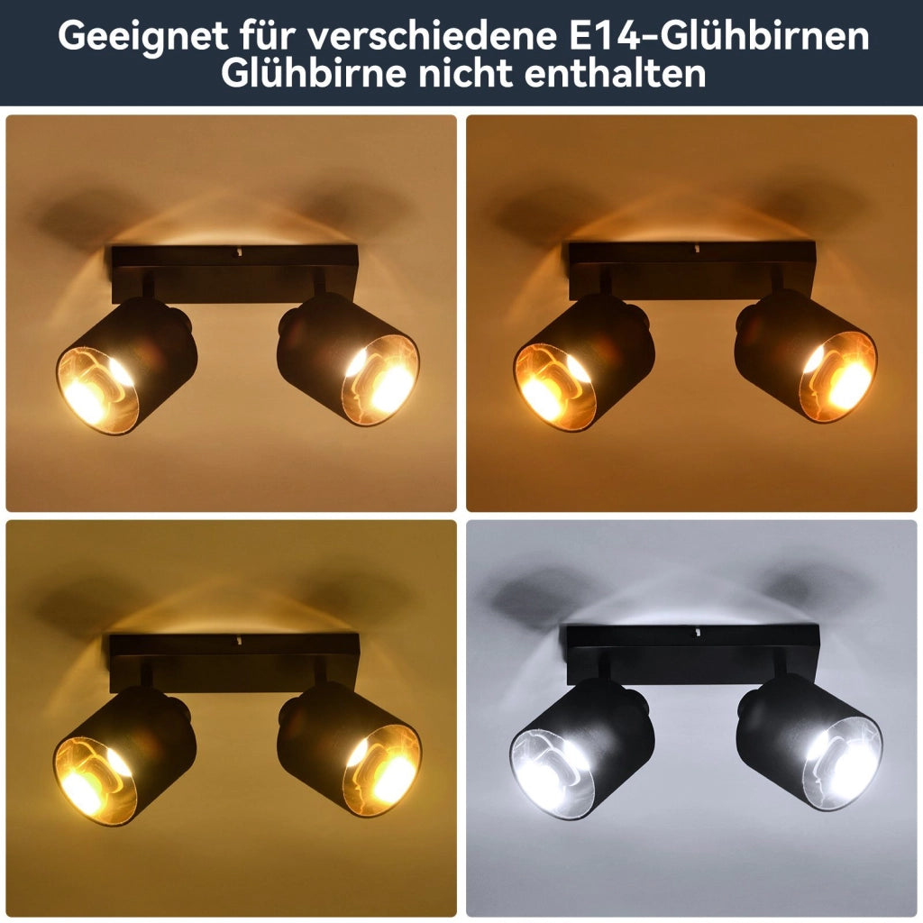 ZMH Faretto da soffitto neri vintage 2 E14 rotativi 350° paralume tessuto per soggiorno camera senza lampadina