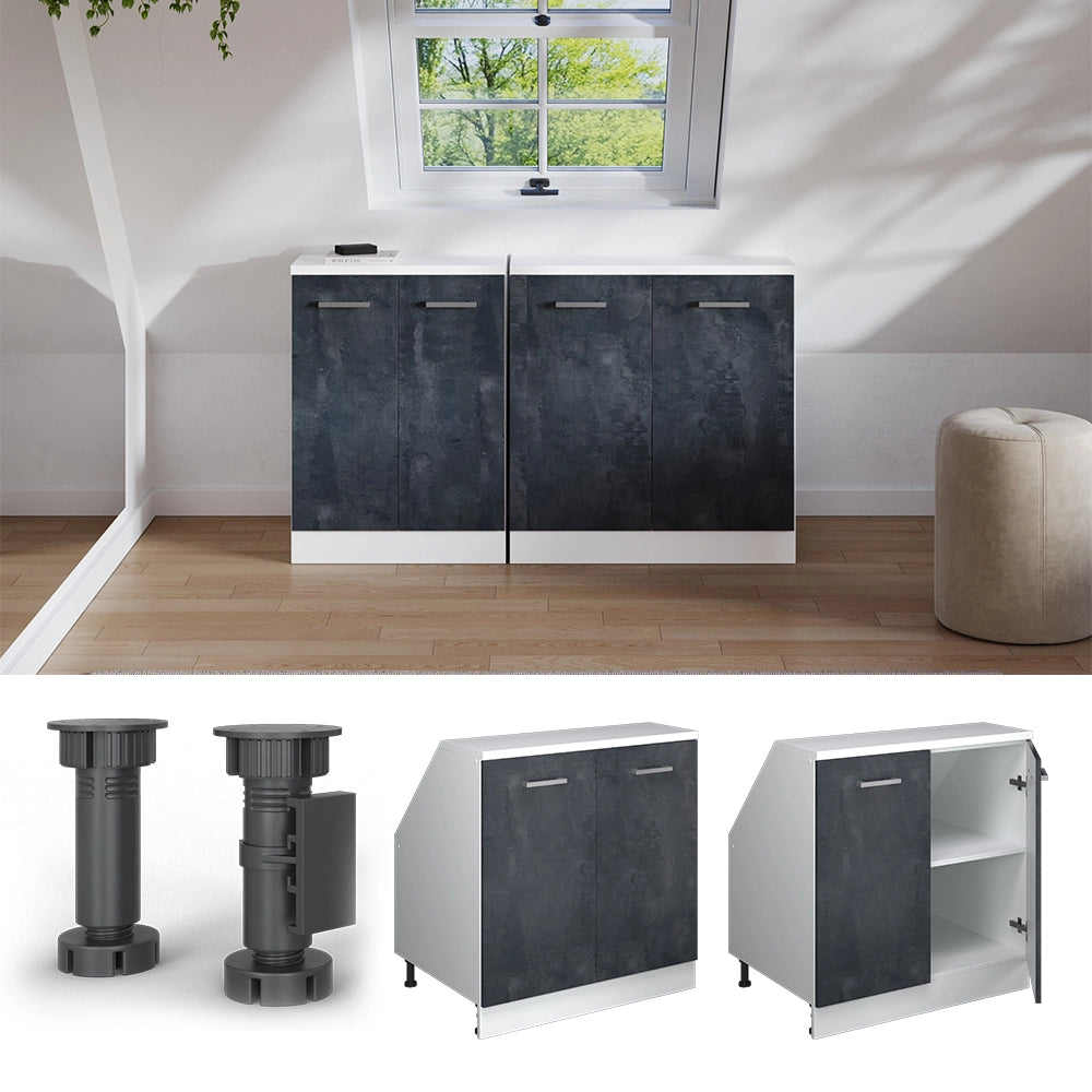 Mobile sottotetto Rion Calce nera/Bianco 80 x 83.8 cm con 2 porte, carcassa 60 cm profondità Vicco