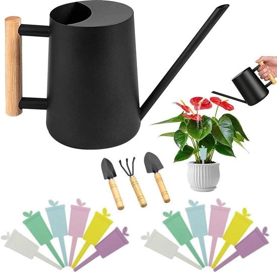 Giocatore di acqua per piante da interni con lungo tubo di scarico e maniglia in legno - acciaio inossidabile - decorativo per balcone, ufficio, salotto