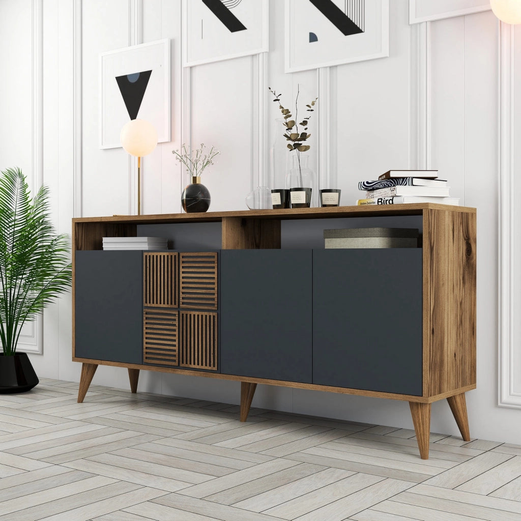 Credenza in legno "Milano" - 160 x 35 x 78 cm - Noce, Antracite