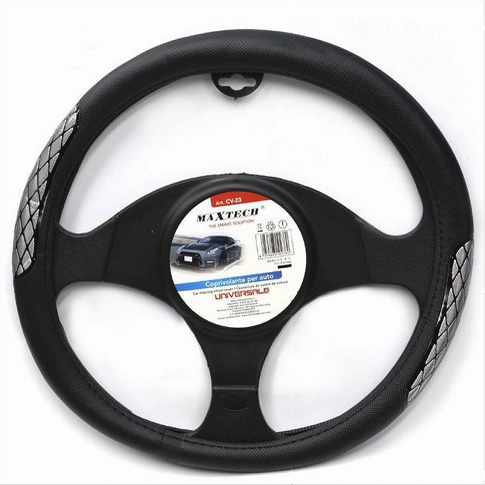 Trade Shop - Coprivolante Universale Fodera Sterzo Per Auto 38 Cm Nero Con Dettagli Cv-23 -