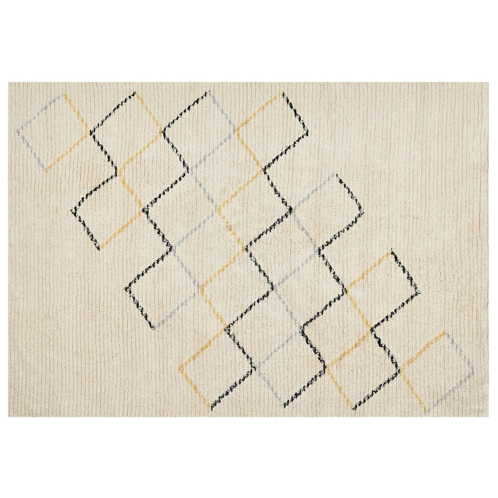 Tappeto in cotone beige 160 x 230 cm minimalista fatto a mano motivo geometrico soggiorno camera da letto