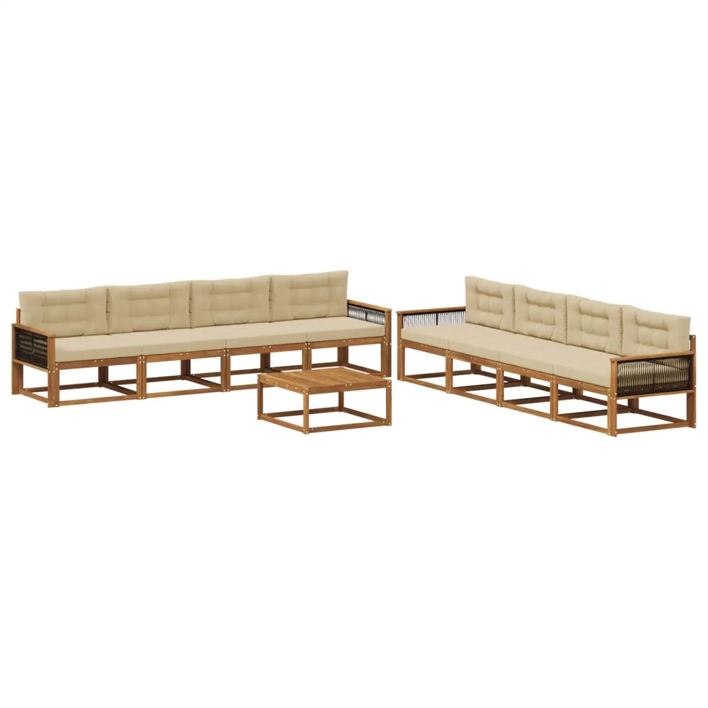 Set di divani da esterno con cuscino 9 pcs Naturale e Beige 3382446
