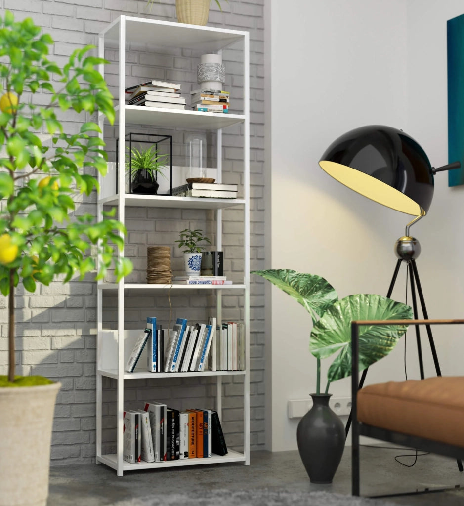 Scaffale stilo loft con ripiani in legno 60 cm Bianca 60 cm 60x32x192 cm